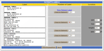 12 1 Print Patient Label Site